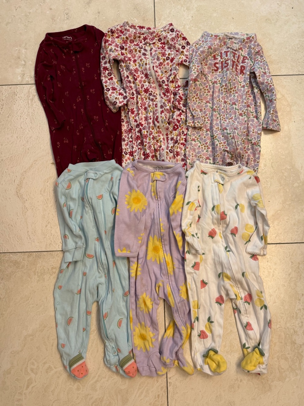 Bundle of 6 Baby Girl Cotton 2-Way Zip Sleep & Play Pajamas